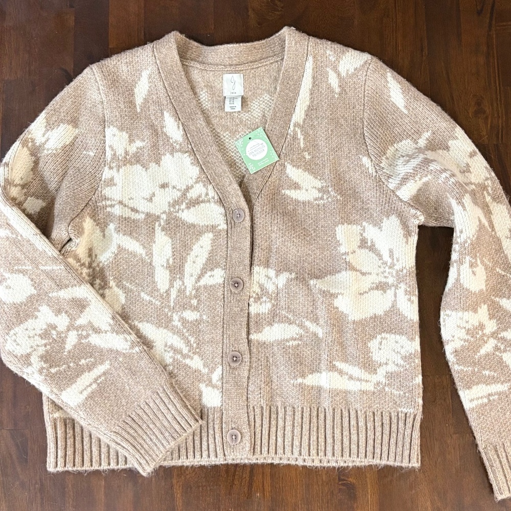 Joie Floral Beige and Cream Sweater US size XL